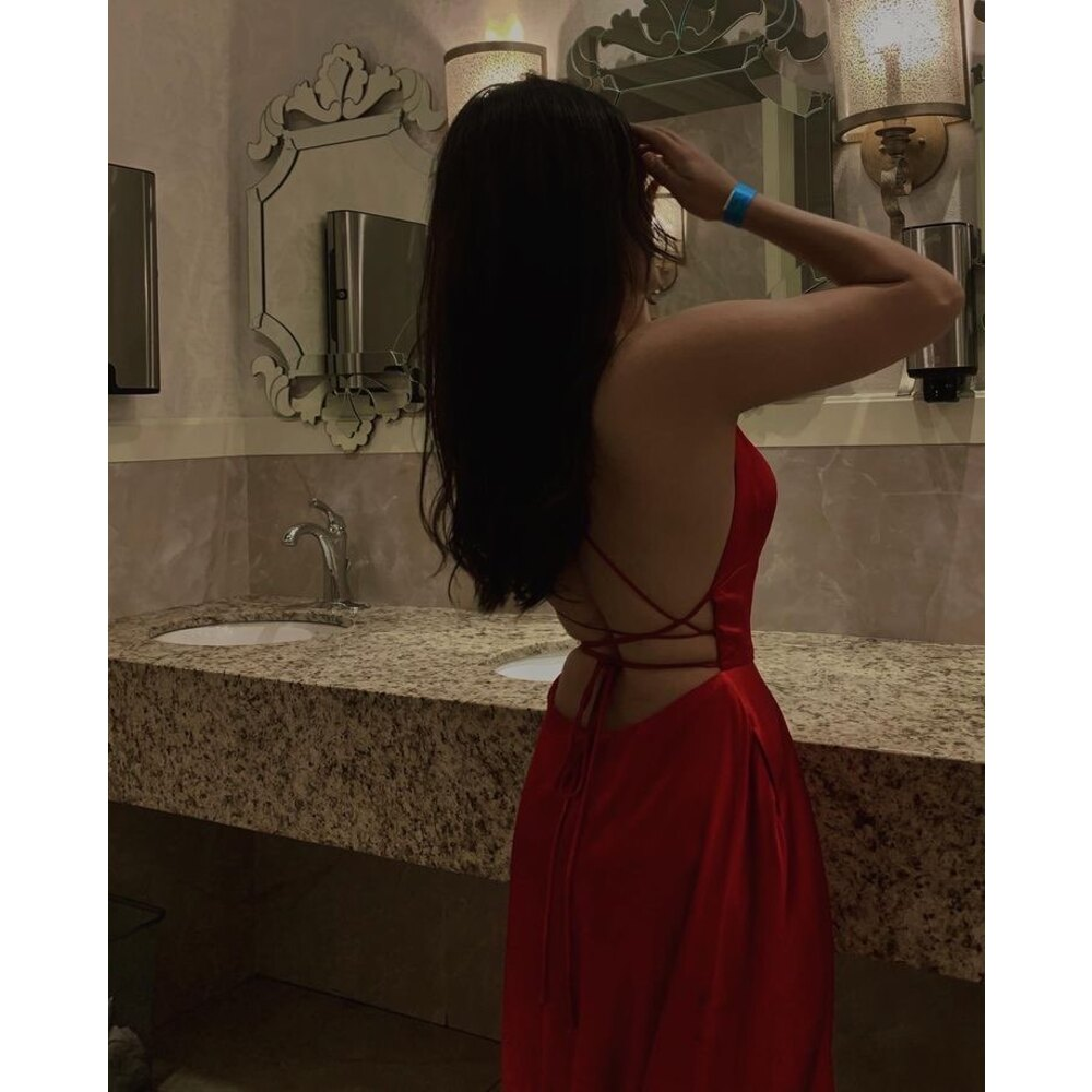 Simple Spaghetti Strap Long Prom Dress with Slit Open Back