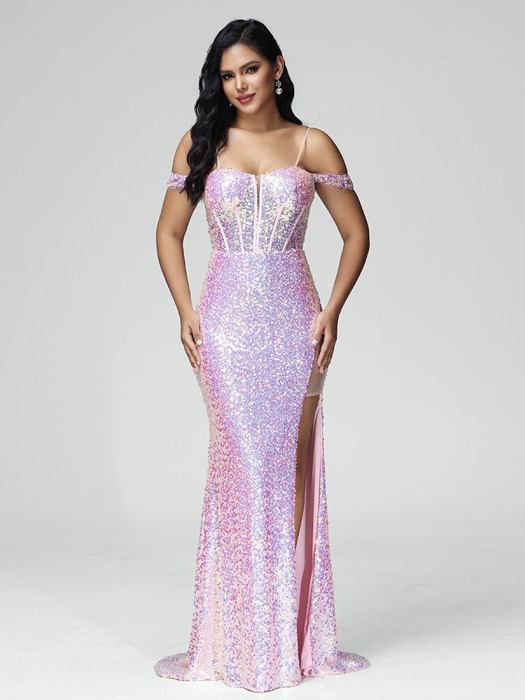 Mermaid Spaghetti Straps Prom Dresses With Split