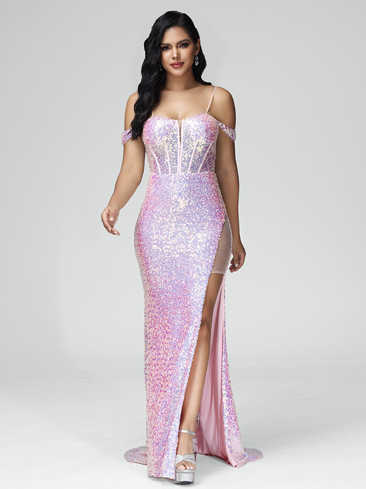 Mermaid Spaghetti Straps Prom Dresses With Split