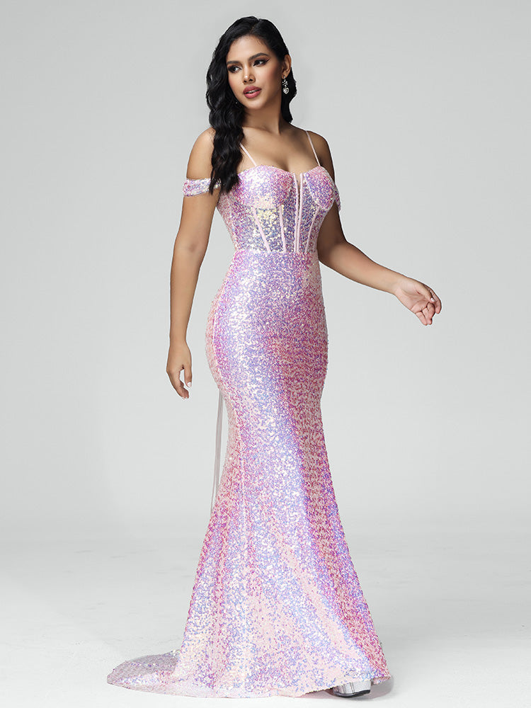 Mermaid Spaghetti Straps Prom Dresses With Split