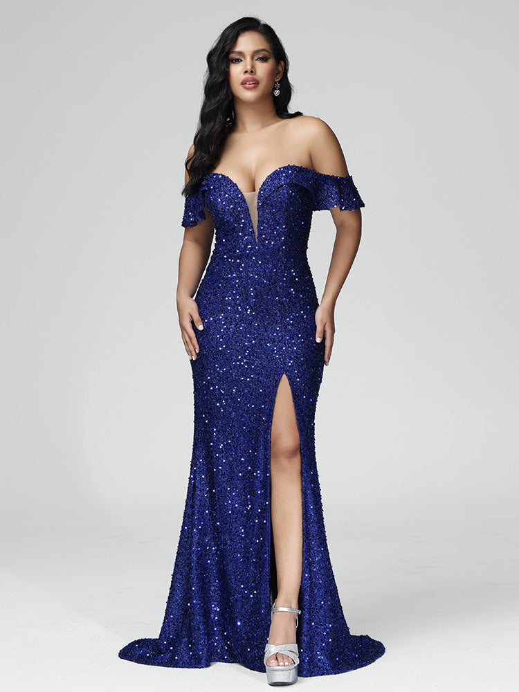Sweep Train Off the Shoulder Prom Dresses With Split