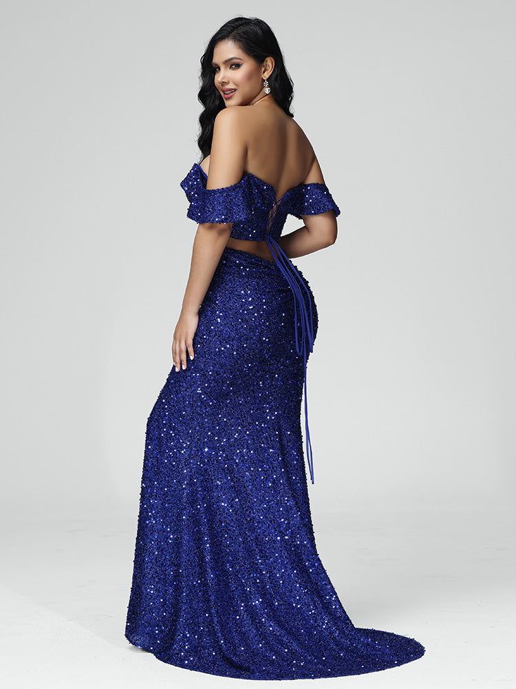 Sweep Train Off the Shoulder Prom Dresses With Split