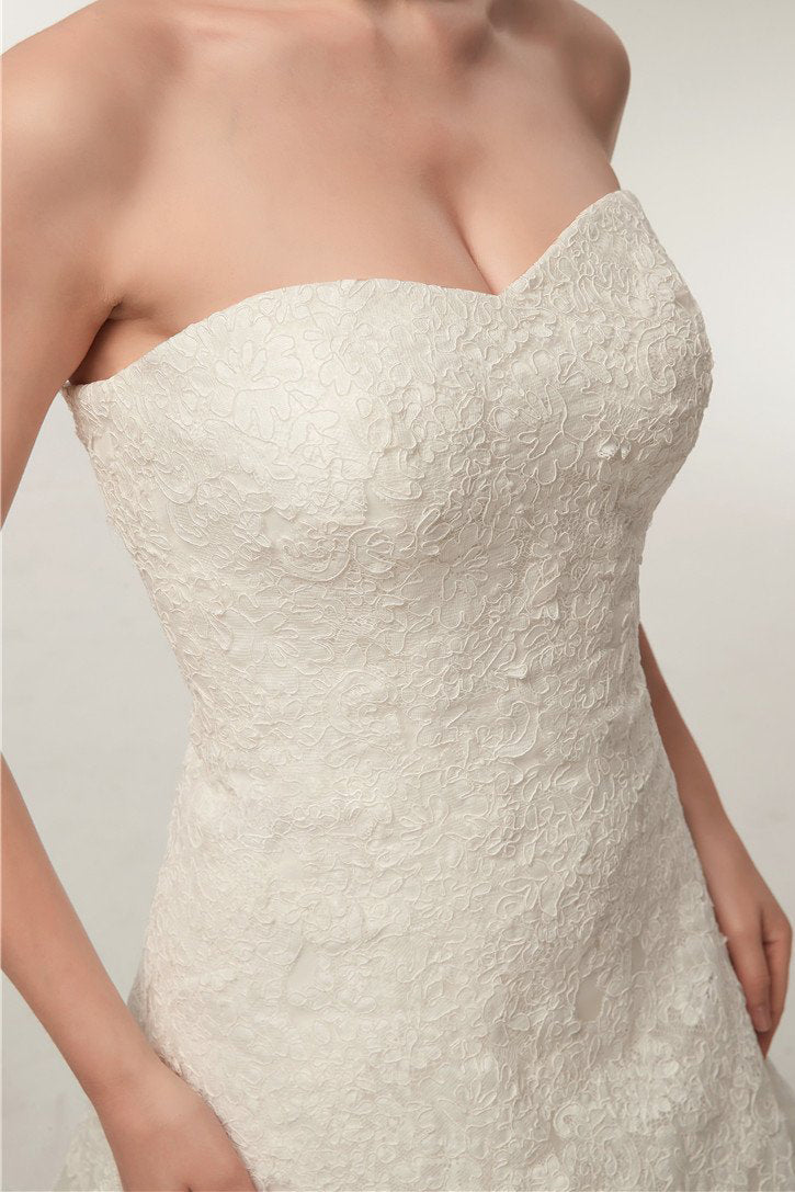 Princess Long Sweetheart A-line Ivory Wedding Dress with Lace