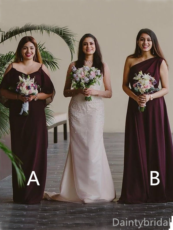 Mismatched Chiffon Spaghetti Straps One Shoulder Bridesmaid Dressest, BG363