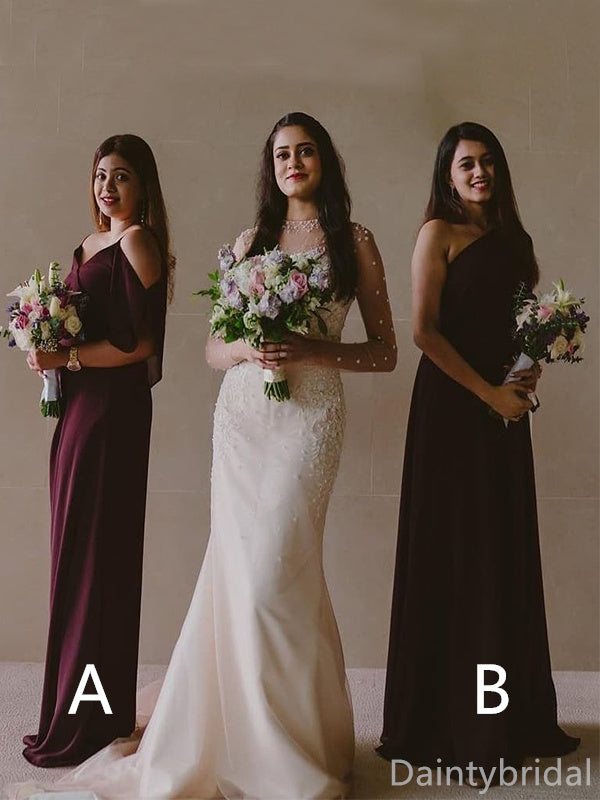 Mismatched Chiffon Spaghetti Straps One Shoulder Bridesmaid Dressest, BG363