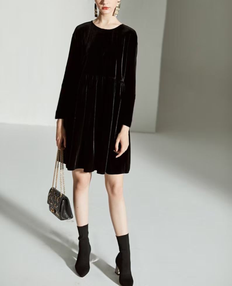 Aimishang Elegant Velvet Dress Simplee Bridesmaid Dresses V Neck Short Sleeve Formal Dress for Wedding Guest