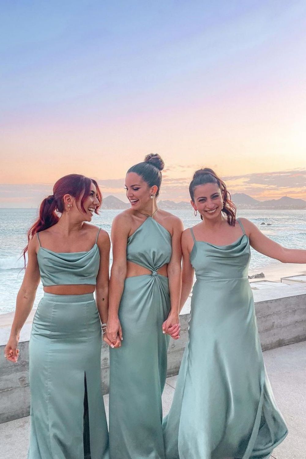 Weitese Simple Spaghetti Straps or Halter Mint Green Long Bridesmaid Dress