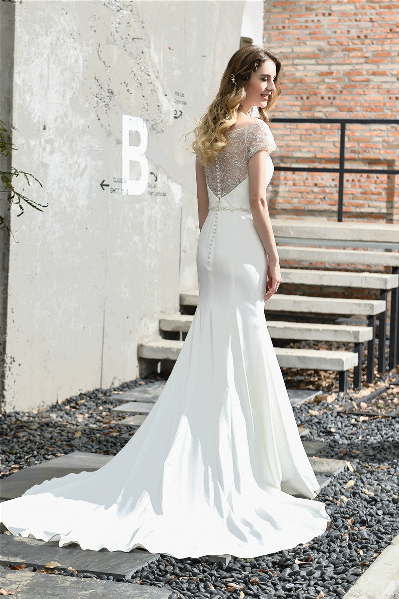 Princess Short Sleeves Mermaid Ivory Wedding Dress
