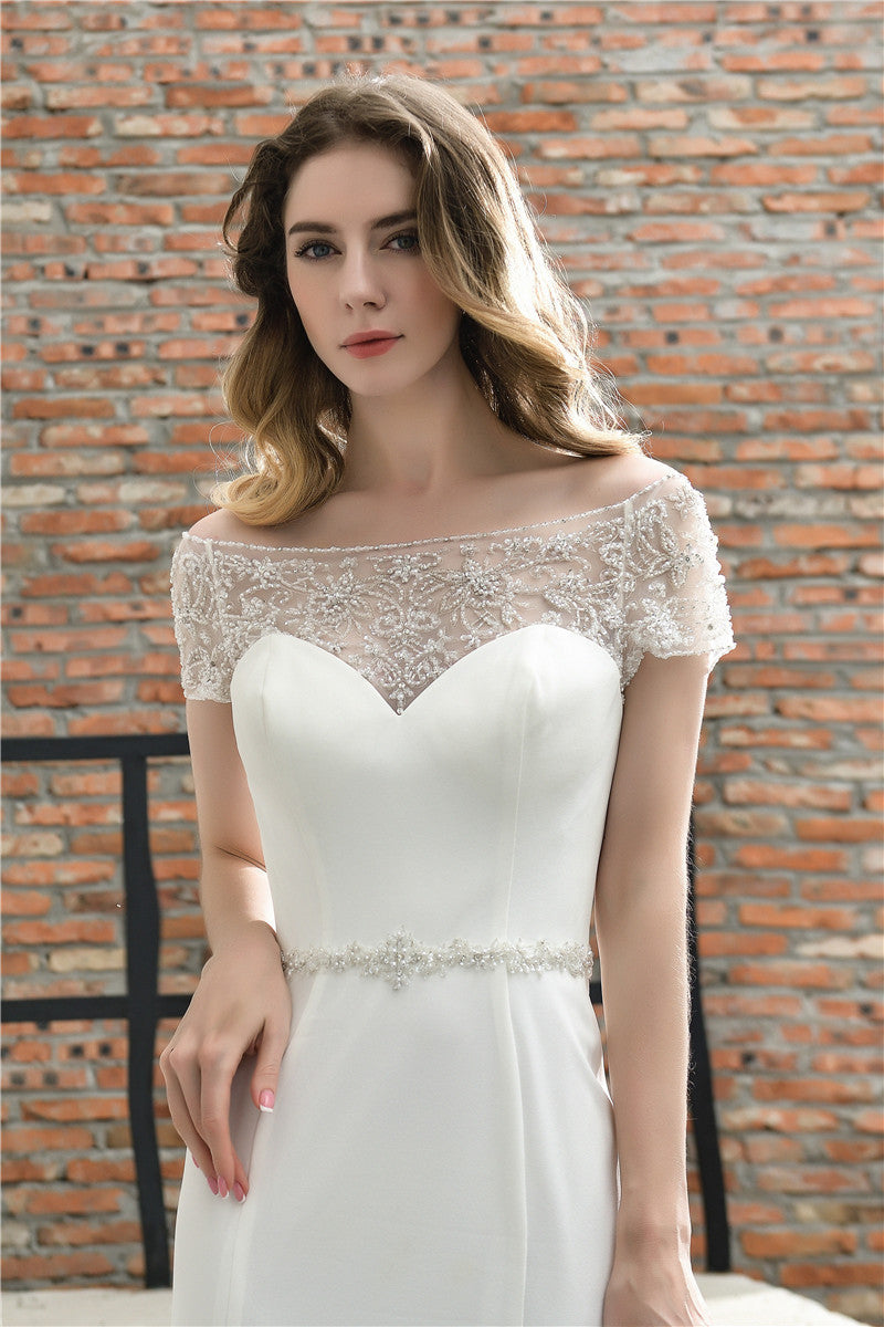 Princess Short Sleeves Mermaid Ivory Wedding Dress