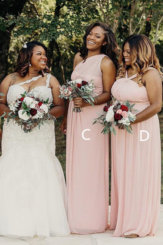 Mismatached A-line Pale Pink Chiffon Bridesmaid Dress