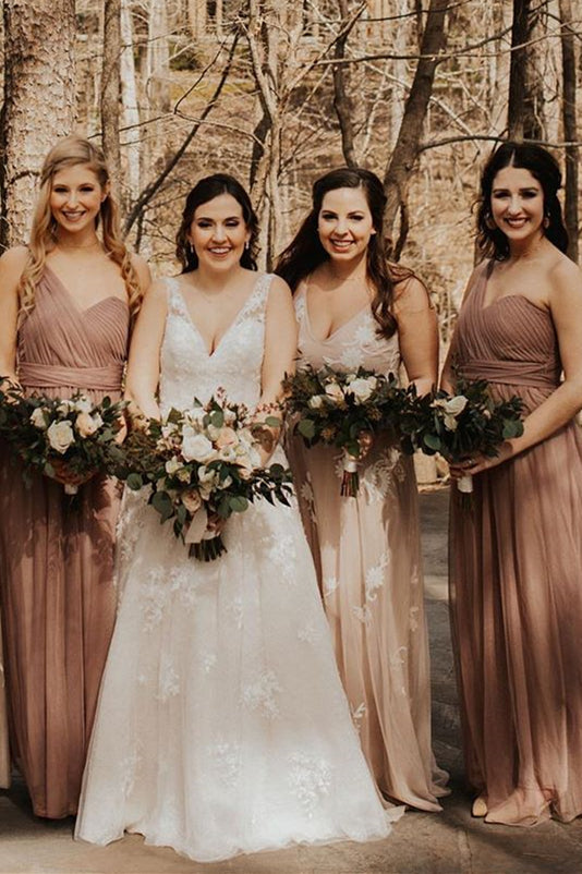 Deep V Neck Long Ivroy Wedding Dress with Lace