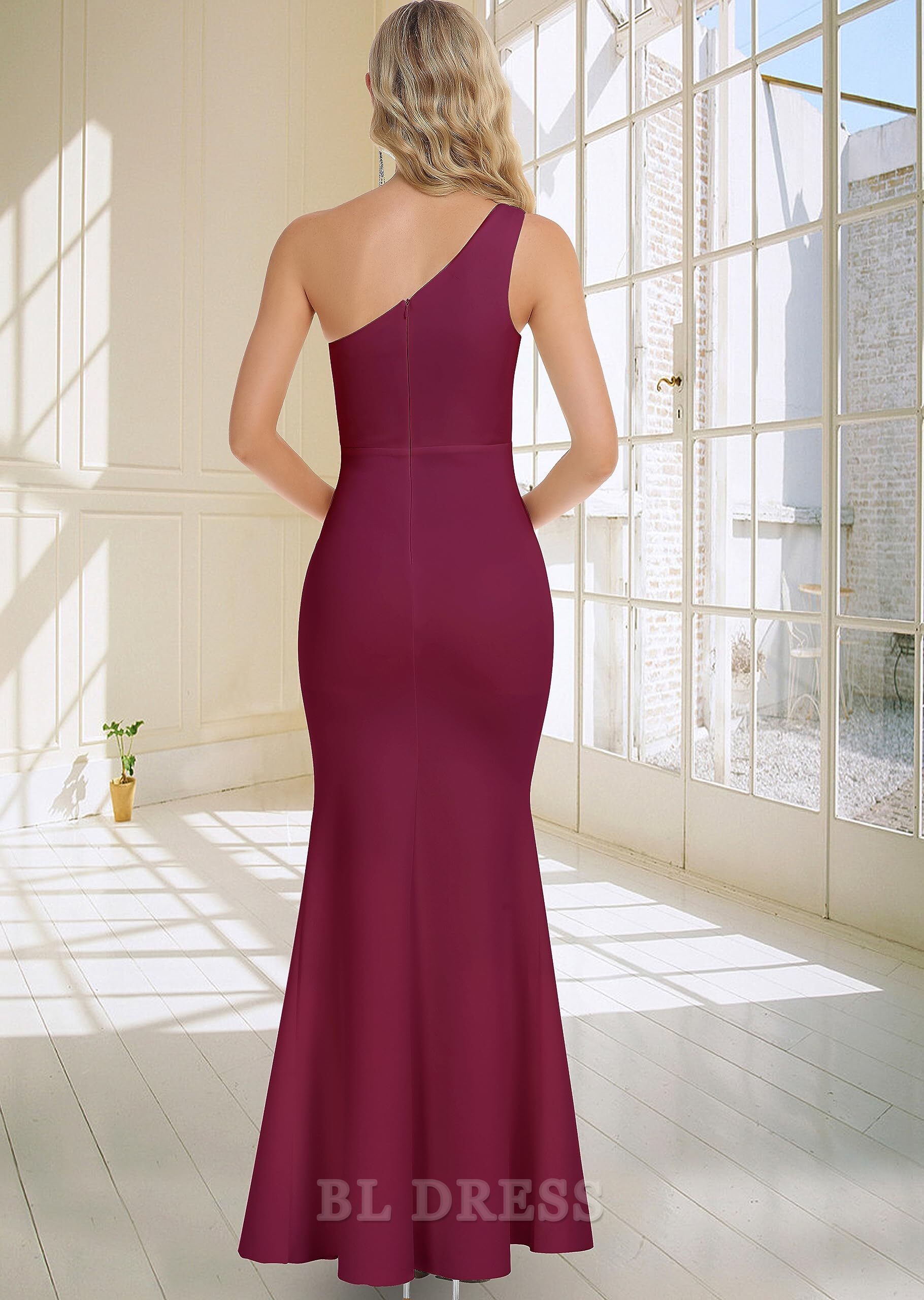 Sheath One Shoulder Cutout Ruched Bodycon formal dresses Bridesmaid Dresses evening gown Prom Dress