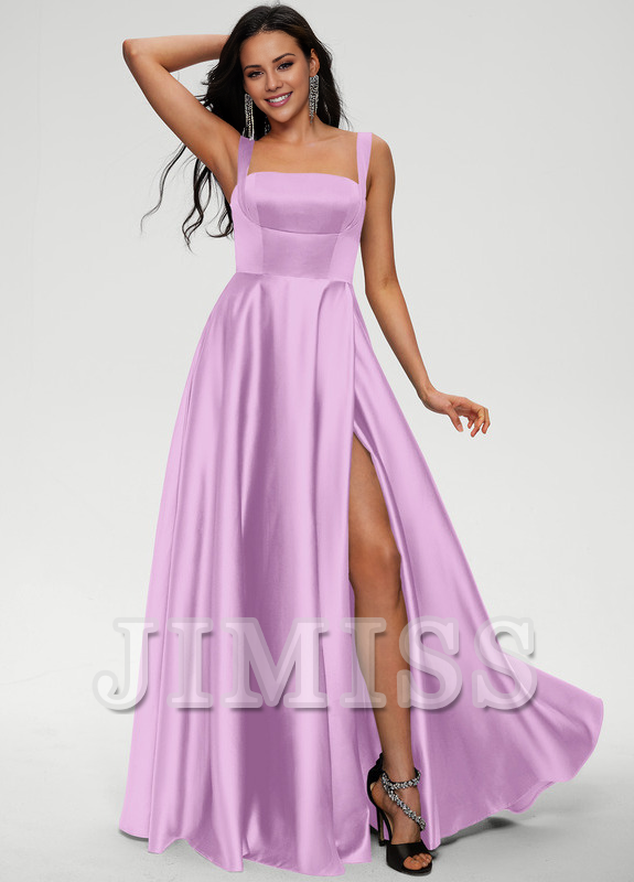 Bow A-line floor-length satin prom dress