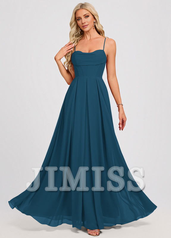 A-line sweetheart pleated floor-length chiffon prom dress