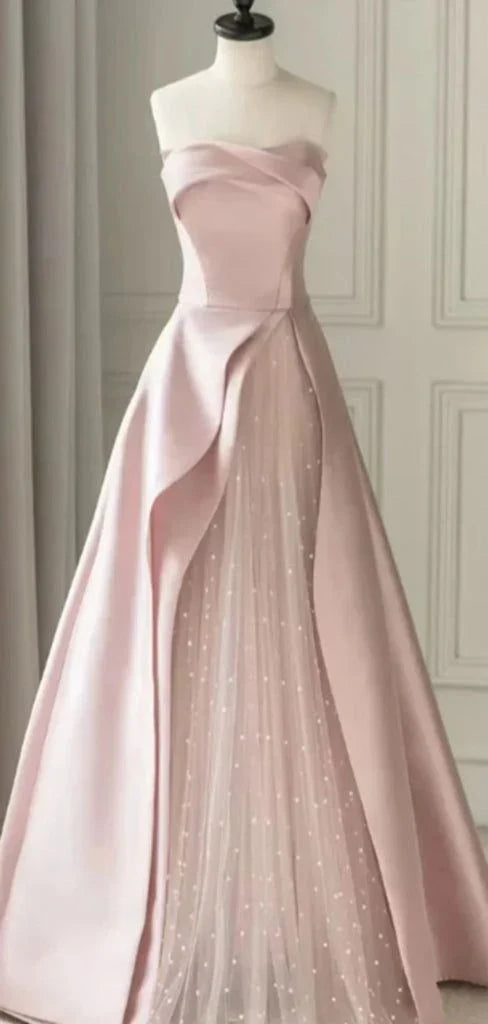 Aimishang Elegant Dresses Gowns Evening Dresses Strapless A Line Pink Long Prom Dress Formal Birthday Party Dress