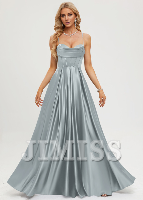A-line sweetheart floor length satin prom dress