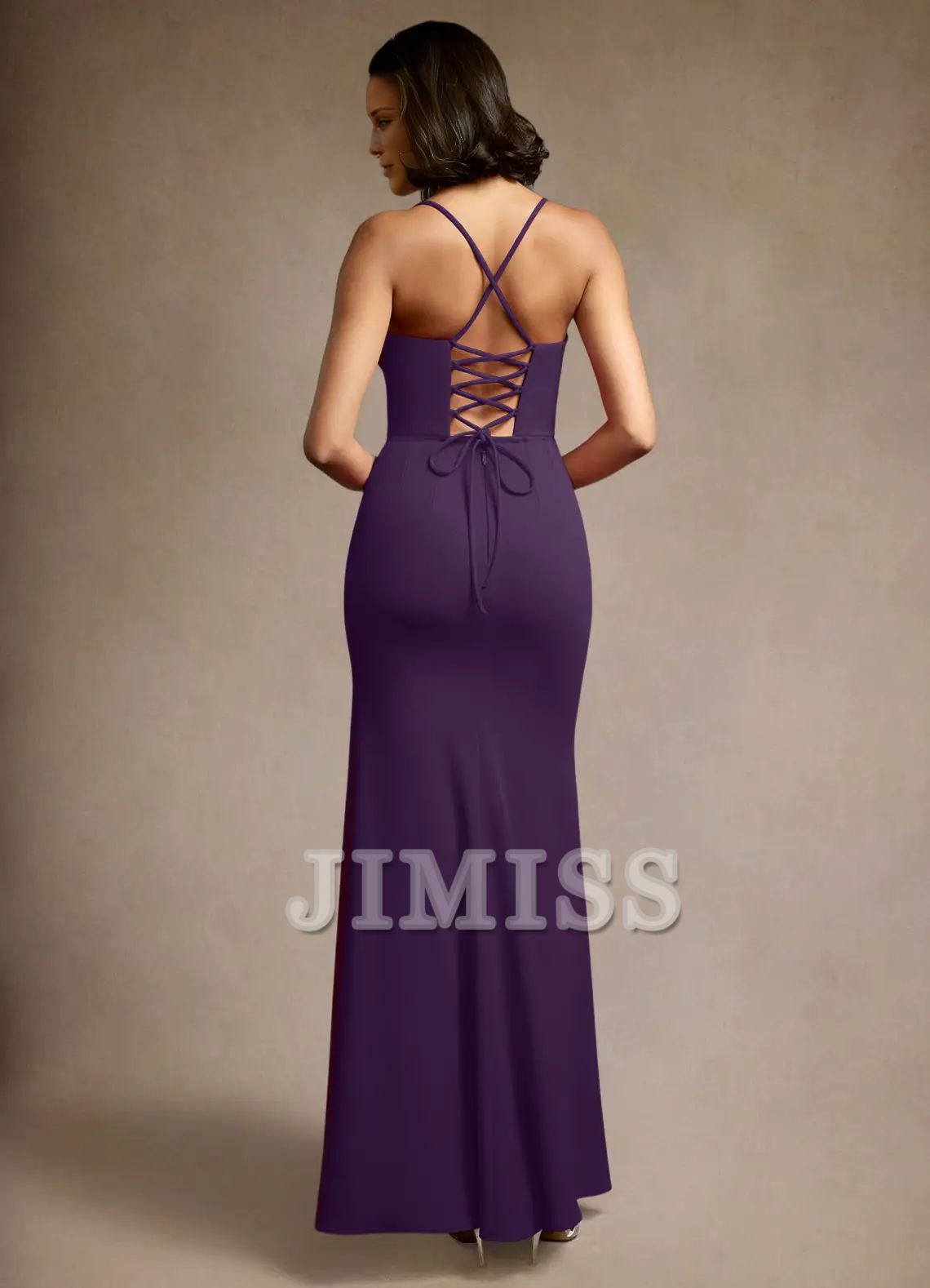 Deep V-neck backless side slit and floor length evening dress