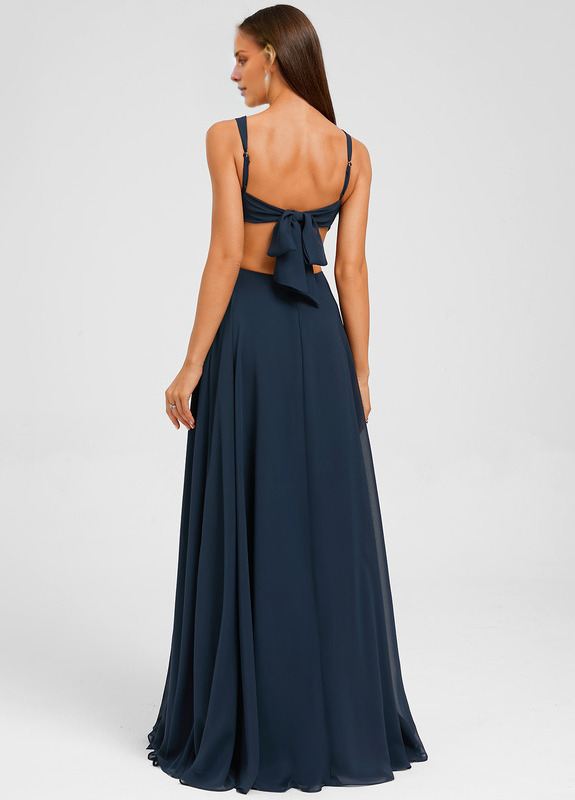 Bow A-line floor-length chiffon prom dress