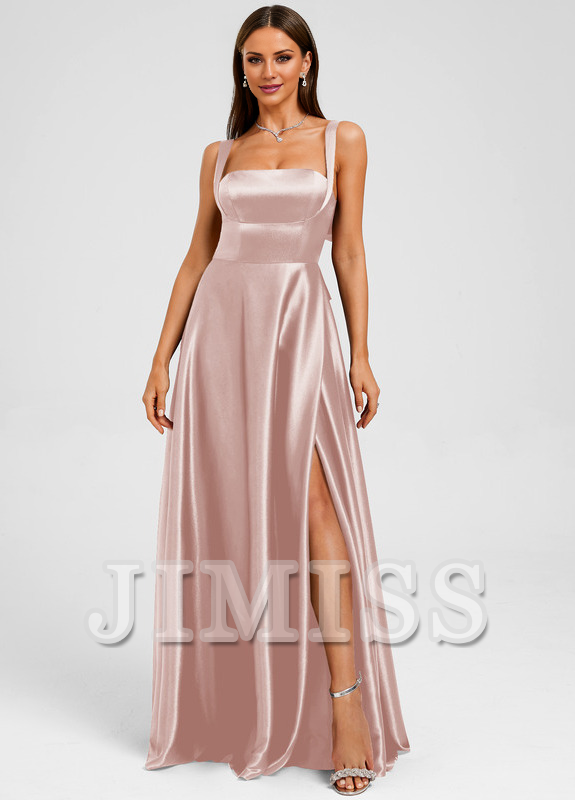 Bow A-line straight satin and floor length Prom dress