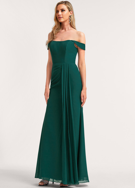 A-line off-the-shoulder floor-length chiffon bridesmaid dress