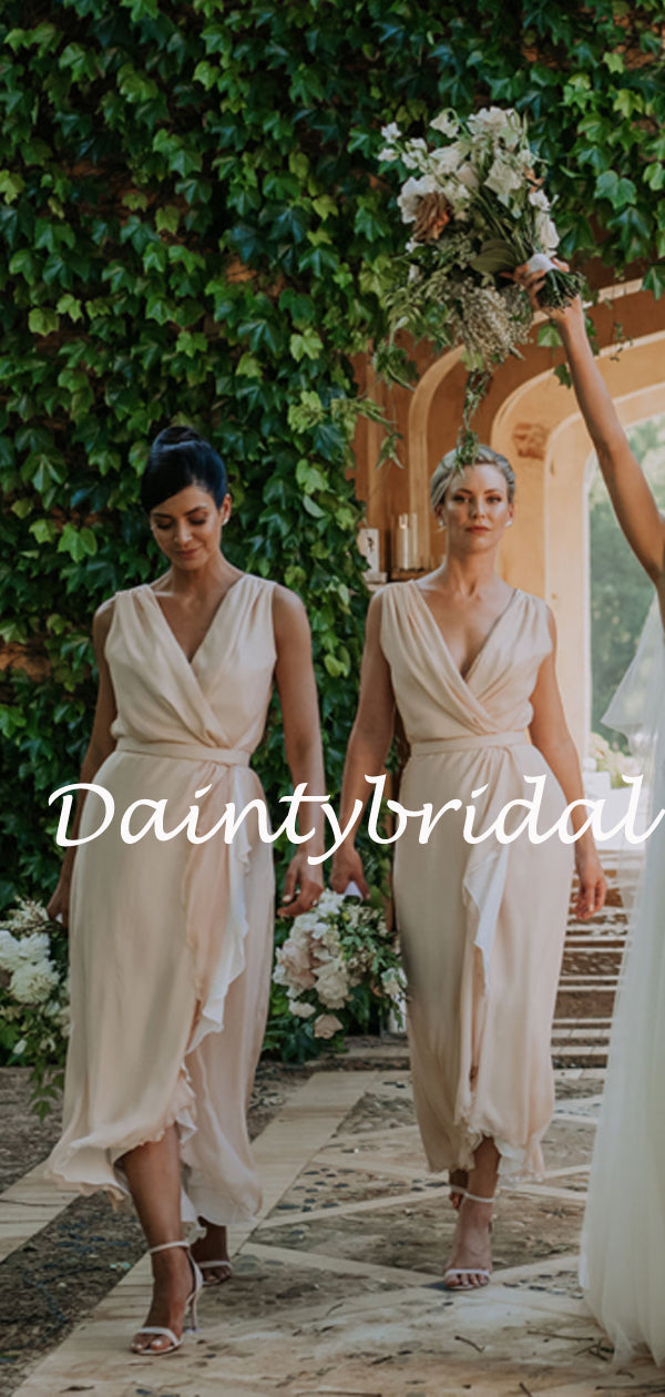 Sexy V-neck Side Slit Long Bridesmaid Dresses.DB10768