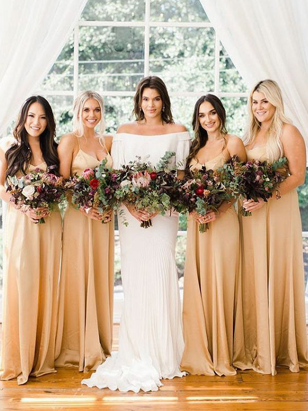 Newest Spaghetti Strap V-neck Floor-length Long Bridesmaid Dresses.DB10841