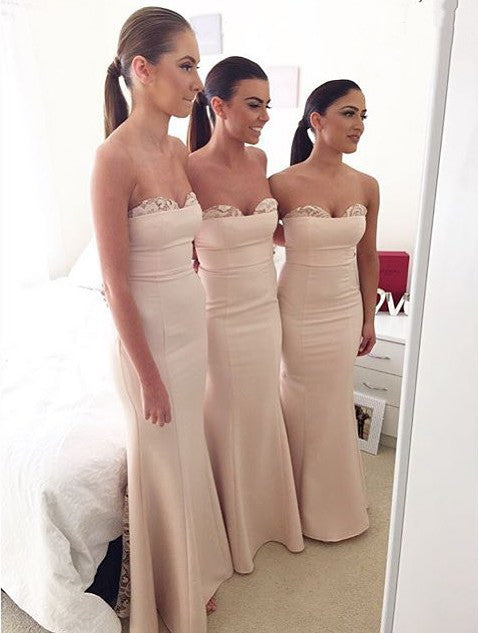 Stylish Lace Embroidery Sweetheart Mermaid Satin Bridesmaid Dresses