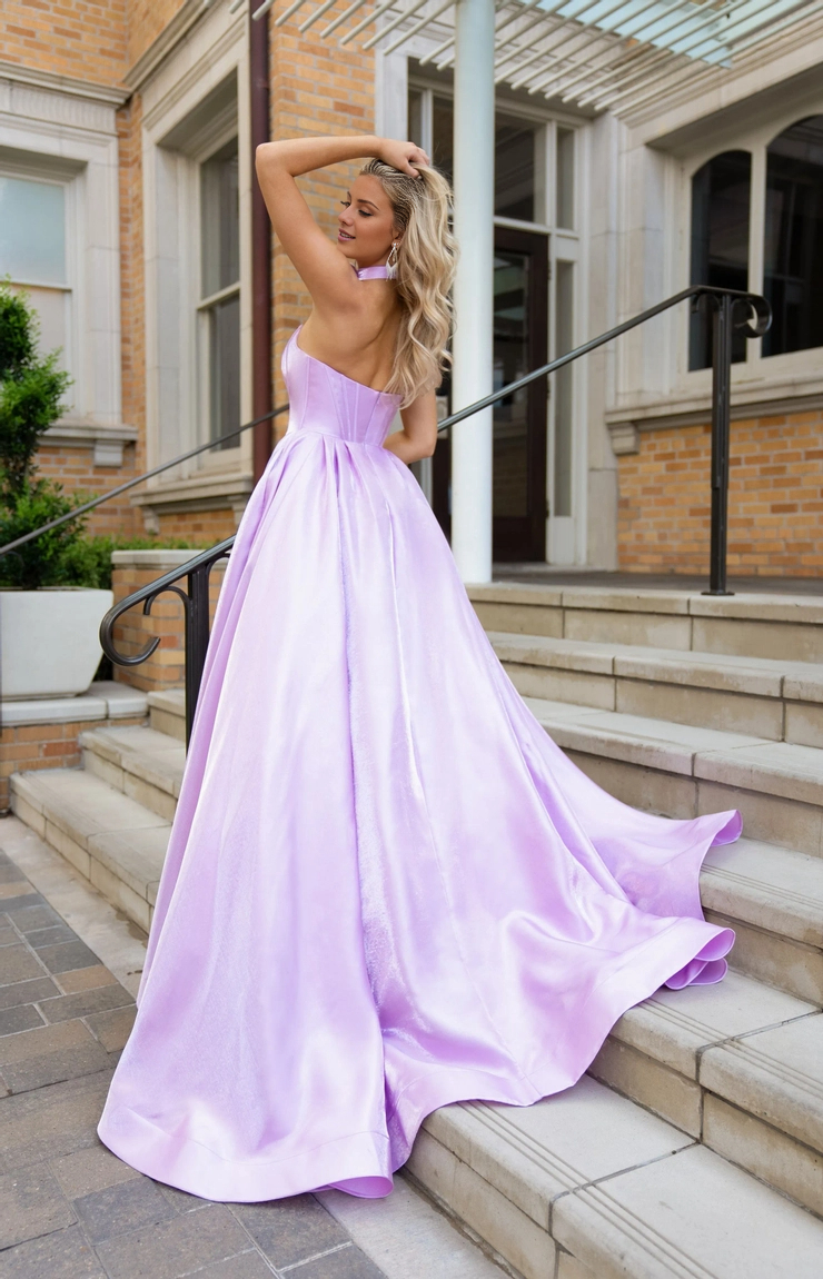 A-line off shoulder sleeveless satin and floor length evening gown (dress only)