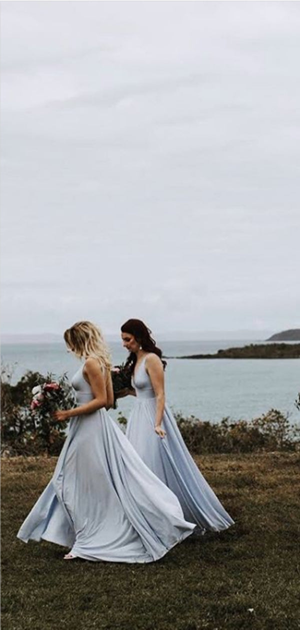 V-neck A-line Side Slit Floor Length Long Bridesmaid Dresses.DB10242