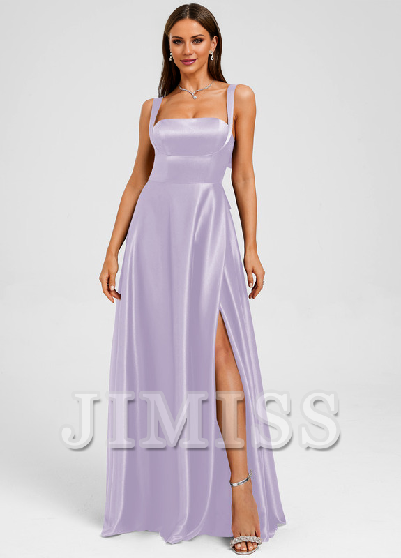 Bow A-line straight satin and floor length Prom dress