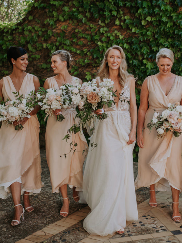 Sexy V-neck Side Slit Long Bridesmaid Dresses.DB10768