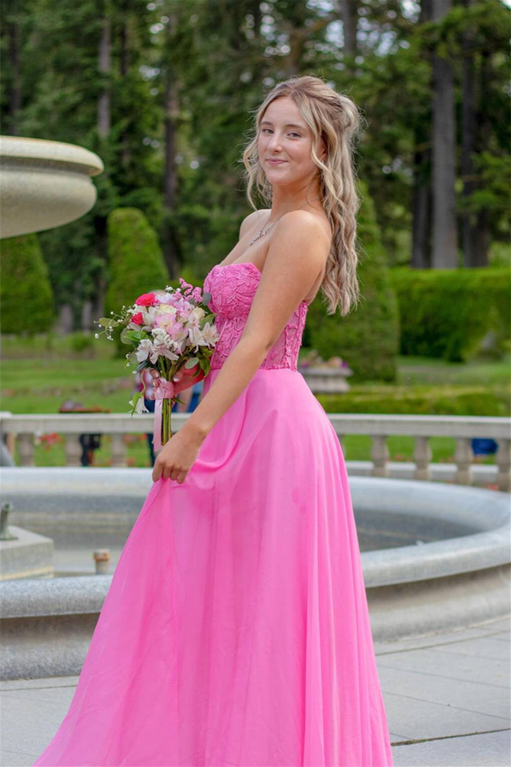 Strapless Black Appliques A-line Long Dress Chiffon Formal Dresses