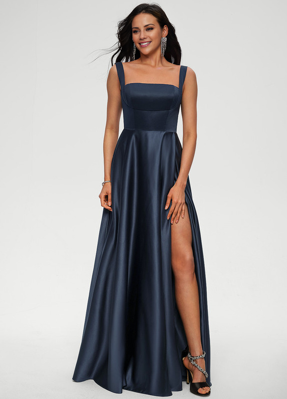 Bow A-line floor-length satin prom dress