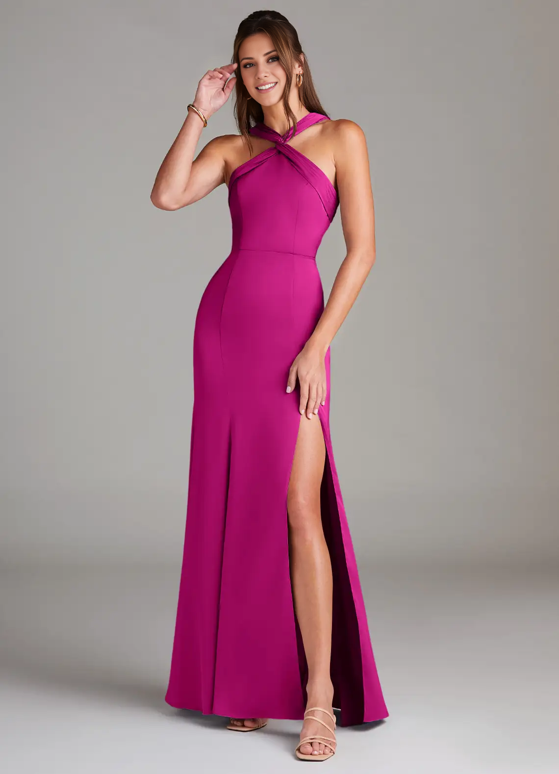 A-line pleated satin bridesmaid dress - Jimiss Dress