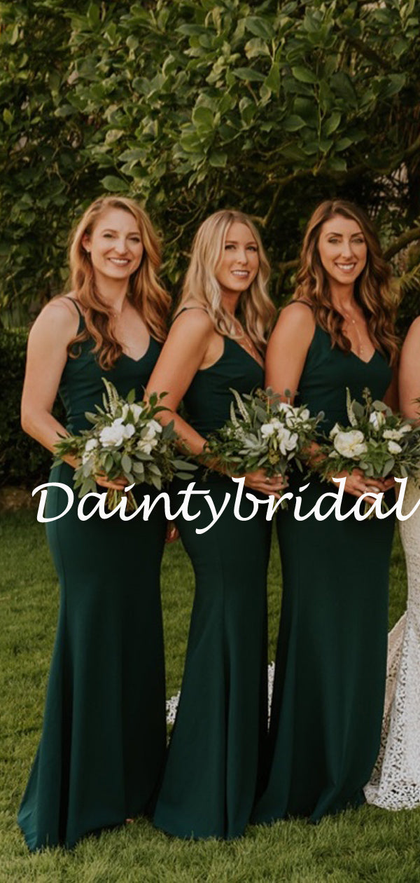 Sexy Spaghetti Strap V-neck Mermaid Long Bridesmaid Dresses.DB10769