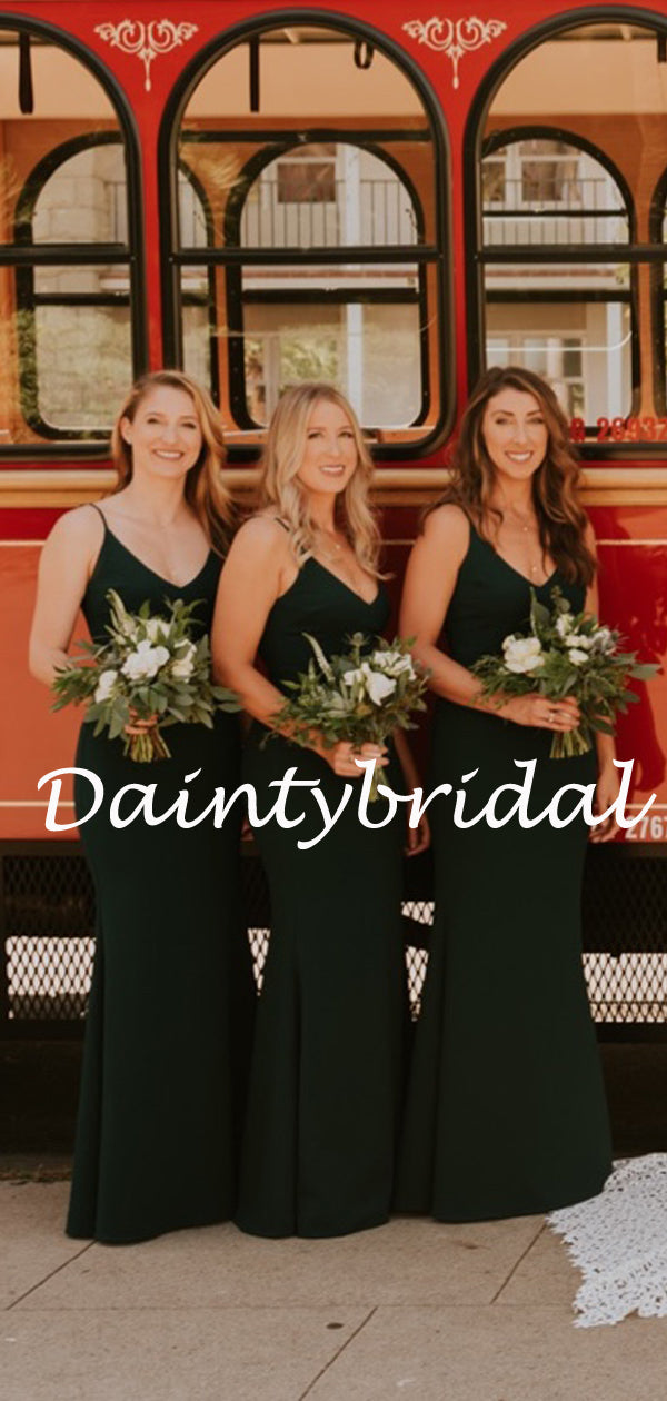 Sexy Spaghetti Strap V-neck Mermaid Long Bridesmaid Dresses.DB10769