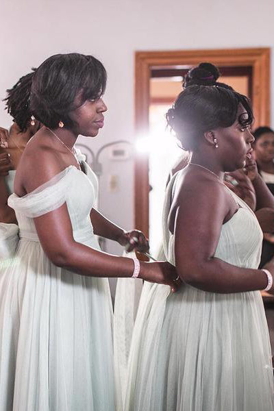 Off the Shoulder Light Grey Chiffon Long Bridesmaid Dress