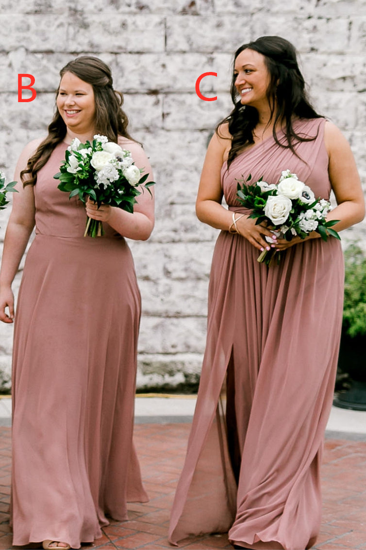 Mismatch A-line Long Dusty Rose Bridesmaid Dresses
