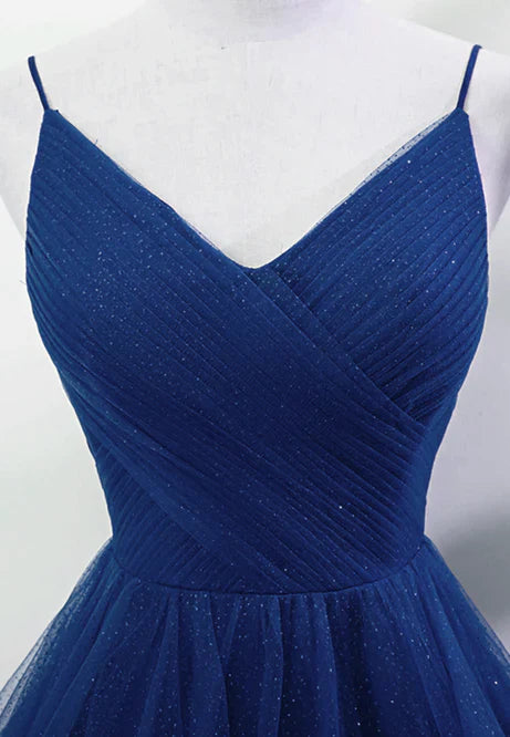 Blue A-line Straps Tulle Layers Long Party Dress Long Prom Dress Elegant Evening Dress Wholesale