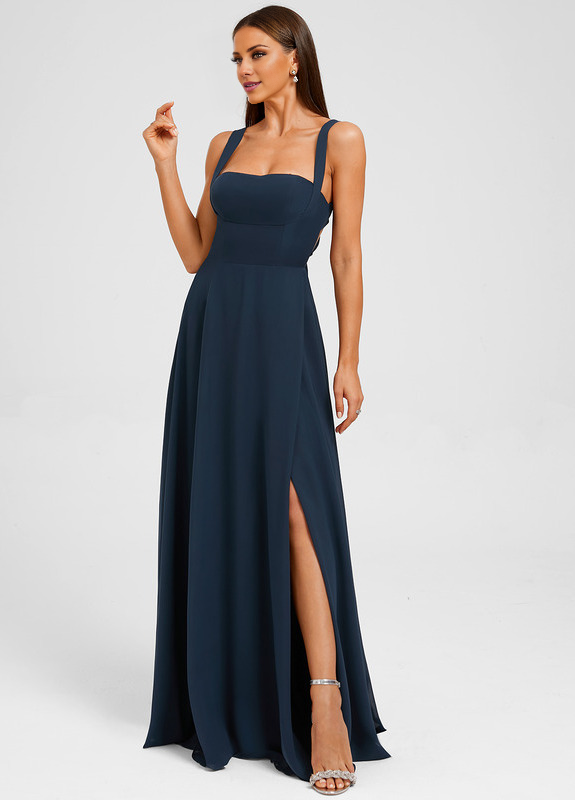 Bow A-line floor-length chiffon prom dress