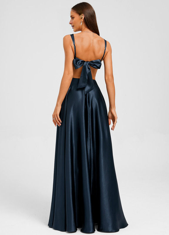 Bow A-line straight satin and floor length Prom dress