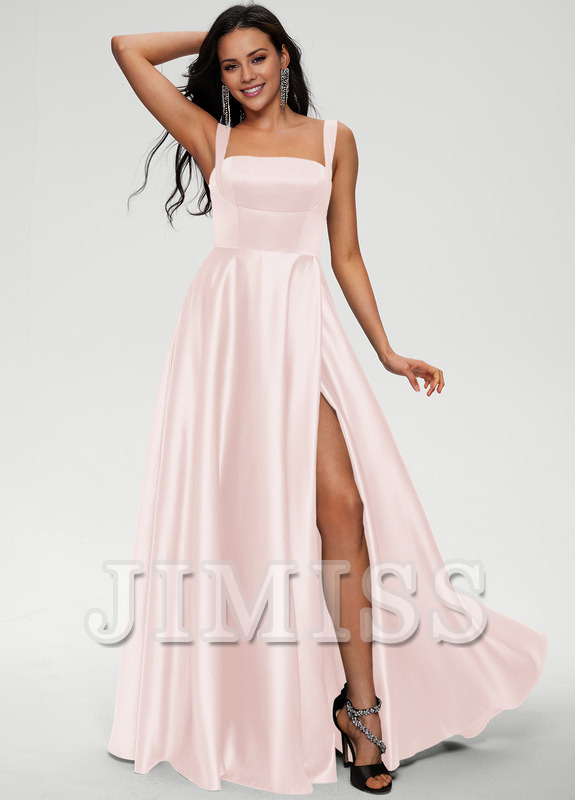 Bow A-line floor-length satin prom dress