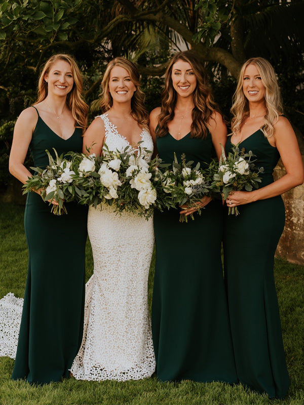 Sexy Spaghetti Strap V-neck Mermaid Long Bridesmaid Dresses.DB10769