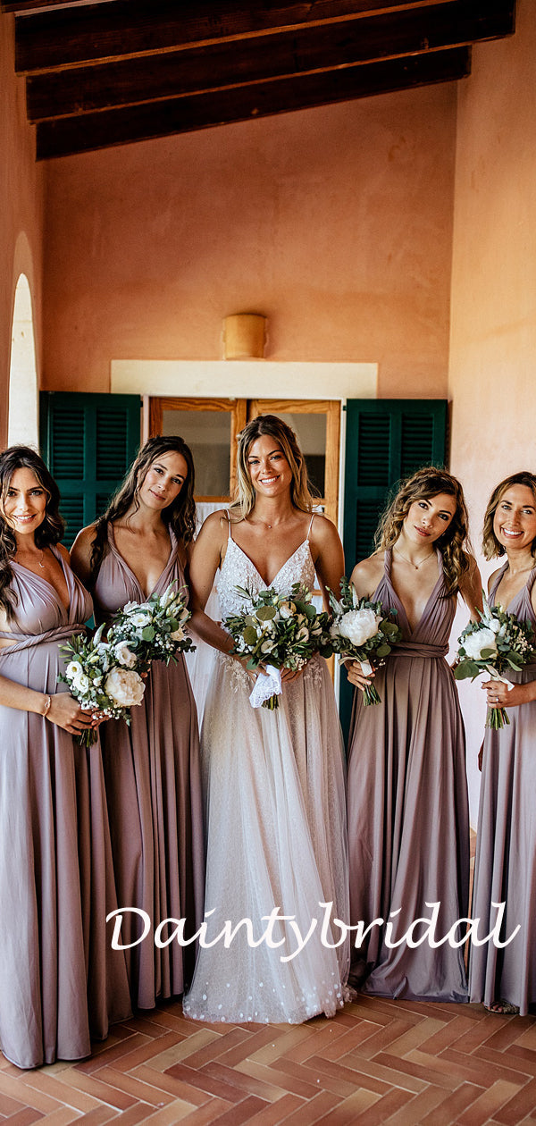 Simple V-neck Halter Floor-length Long Bridesmaid Dresses.DB10838