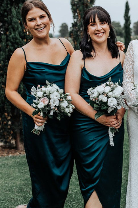 Elegant Spaghetti Strap Dark Teal Bridesmaid Dress