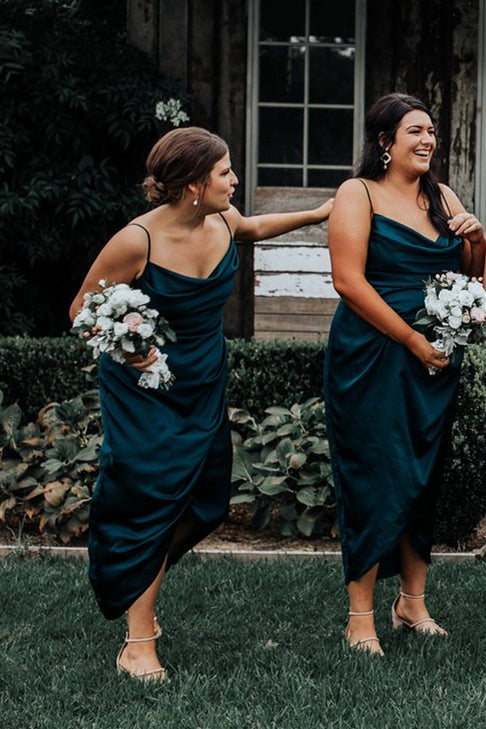 Elegant Spaghetti Strap Dark Teal Bridesmaid Dress