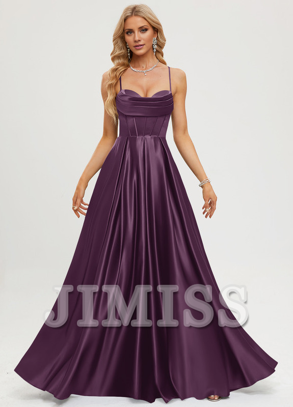 A-line sweetheart floor length satin prom dress