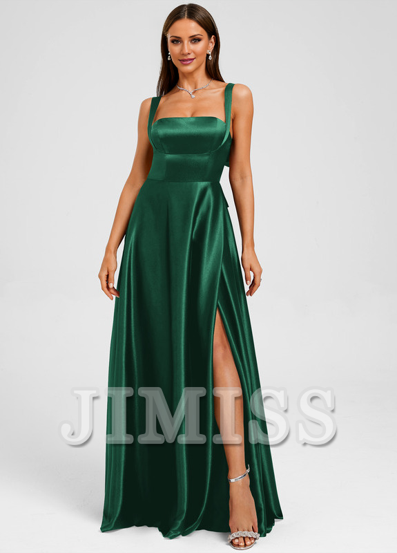 Bow A-line straight satin and floor length Prom dress