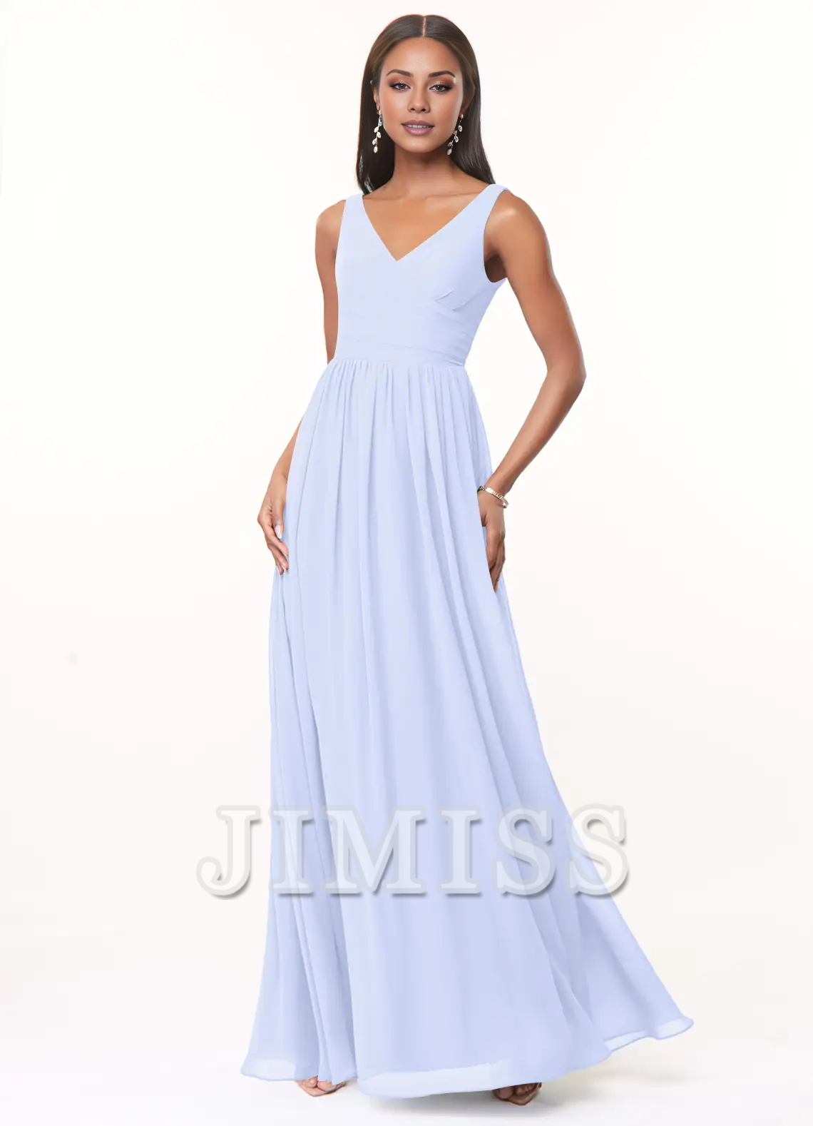 A-line V-neck pleated chiffon and floor length bridesmaid dress - Jimiss Dress