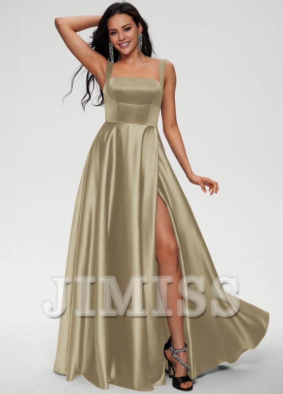Bow A-line floor-length satin prom dress